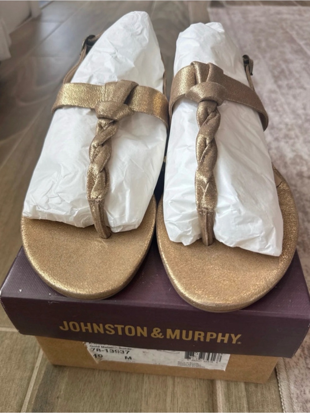 Johnston & Murphy Women's Braided Metallic Gold Slingback Sandals